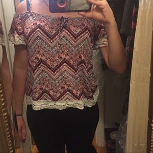 Multi-colored off- shoulder blouse